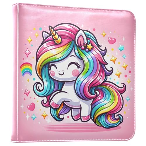 JIPONI Cute Cartoon Rainbow Unicorn Large Photo Album, DIY Leather Cover Scrapbook Albums for 4x6 5x7 6x8 Pictures, Self Adhesive Memory Book for Wedding, Baby, Family