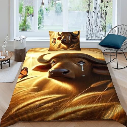 Housse de couette single fermeture éclair imprimé 3D animaux coucher soleil - 3