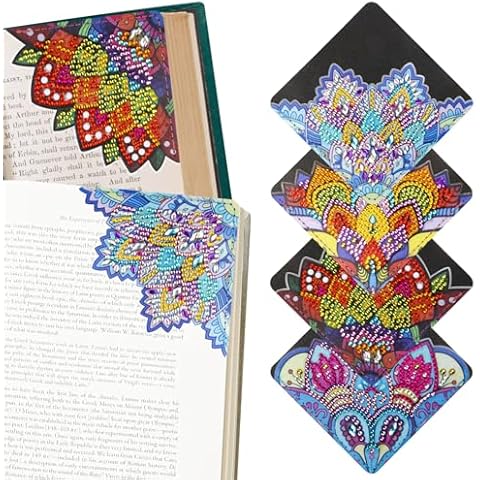 4 Pcs Diamond Art Bookmarks,DIY Diamond Painting Bookmarks Kits for Book Lovers,DIY Diamond Art Corner Bookmark Kits for Adults Kids Cover