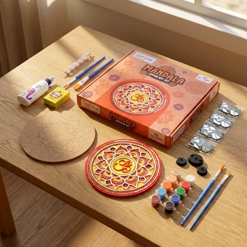 Image of HOBBY INDIA Lippan Art and Craft Materials Kit for Adults and Beginners I Premarked MDF Board Mandala Art Painting DIY Kit for Room Wall Hanging Office and Home Decoration (Mandala)