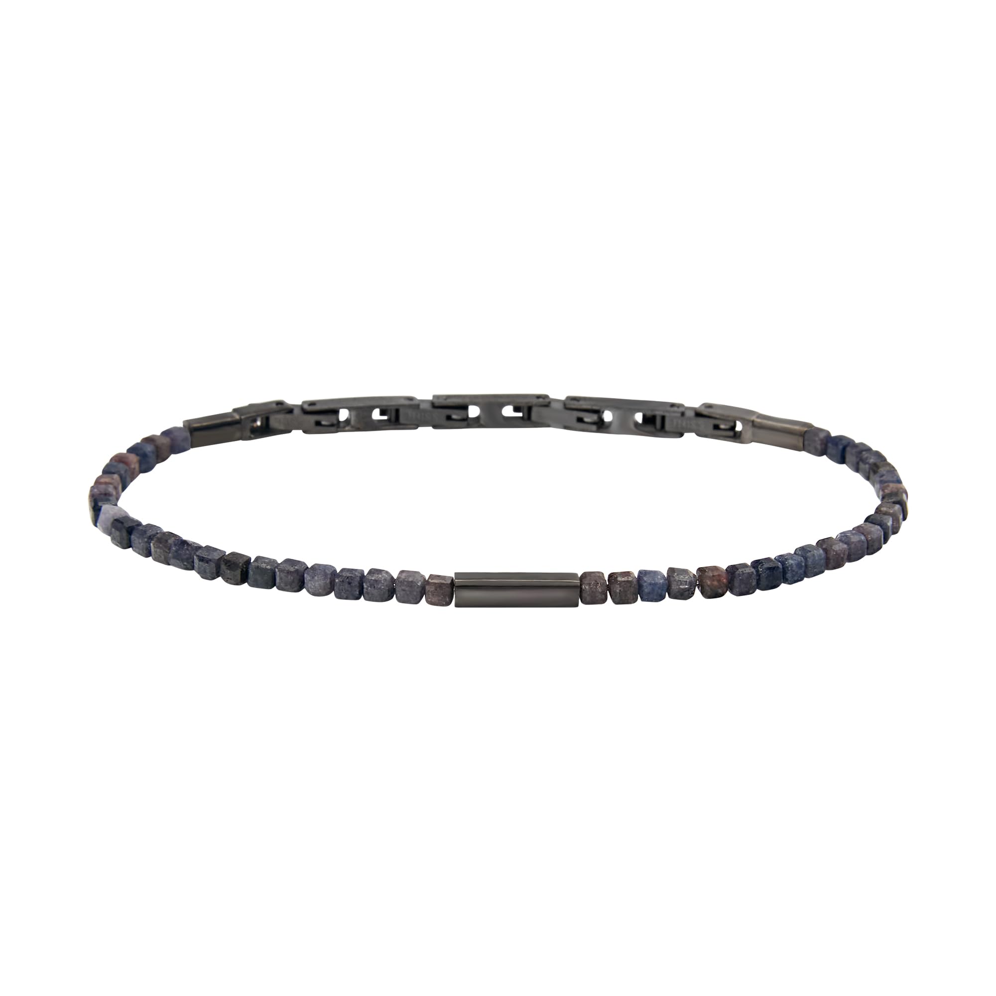 Breil, Priam Collection, Herrenarmband aus Edelstahl in der Farbe Gun mit Zentralem Element und Leuchtenden Edelsteineinsätzen, Schmuckverschluss, Verstellbare Länge 17-22 cm, Geschenkidee für Männer