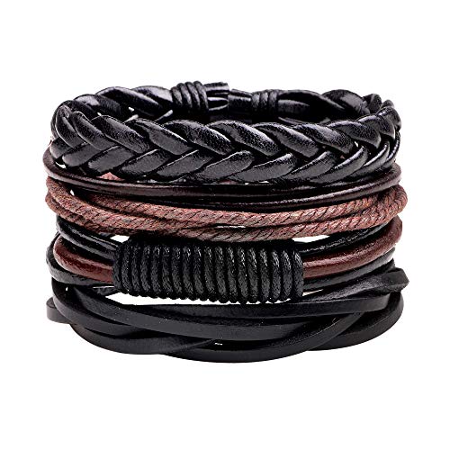 León Jewelry 4PCS Set Handmade Braided Leather Bracelet Unisex Women Men Cuff Bangle Adjustable Wristband Wrap