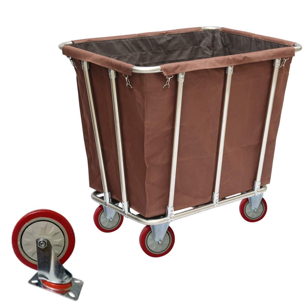 TKJfdTY Movable Hand Trucks Storage,Kitchen Movable Trolleys, Heavy Duty Sorter Organizer Serving Cart,Linen Trolley With Movable Fabric Bags, Brown-5Inch Wheel