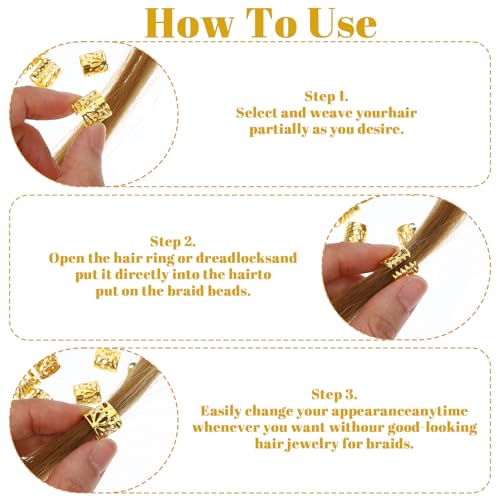 100 piezas de adornos dorados para cabello, anillos para trenzas, accesorios para cabello ajustables para dreadlocks y trenzas, decoración para mujeres y hombres negros, festival pirata miniatura 5