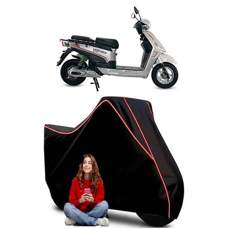 Image of Electric NYX BS6 Scooty Bike Cover Water Resistant Outdoor Use Universal Fit Scooters Motorcycles Heavy Duty UV Protection Dust Rain Scratch Resistant Elastic Bottom Black Blue Piping
