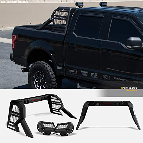 Armordillo 642167818786 Universal Adjustable CR2 Chase Rack Truck Bed Roll Bar with 3rd Third Brake Light & 2x LED Work Lamps Bars & 2x 12Cree LED Fog Light Bars - Matte Black