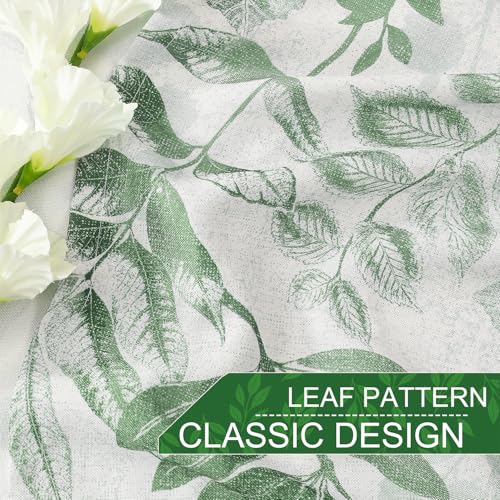 Image of Green Leaf Light Filtering Window Curtains, 55 inch Wx84 Lx2 | Leaves Botanical Pattern, Linen Blend Semi Sheer Panels, Grommet Top, Natural Texture Privacy Drapes for Living Room Bedroom