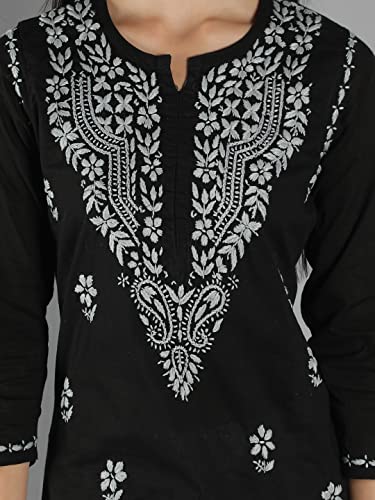 Image of Seva Chikan Hand Embroidered Lucknowi Chikankari Cotton Kurta Kurti for Womens SCL4219