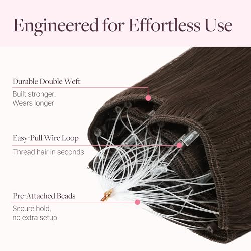 Image of GOO GOO Sew in Hair Extensions Real Human Hair, Micro Beaded Weft Hair Extensions Human Hair, 4A Chocolate Brown 24 Inch 120g, Installation Customizable with Pre-attached Beads, Natural Volume