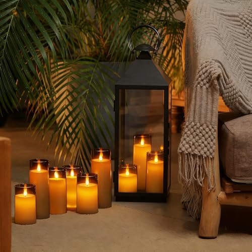Image of Homemory Gray Flickering Flameless Candles, Battery Operated Acrylic LED Pillar Candles with Remote Control and Timer, Halloween Decor, Set of 9