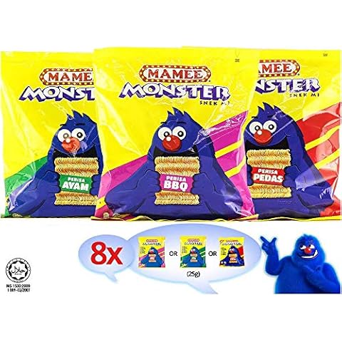 Mamee Malaysia Mamee Monster Instant Noodle Snack BBQ Chicken Spicy Flavour Halal Snack Teatime Ayam Pedas 1 Pack x 200g (8 Packs) (Spicy) Cover