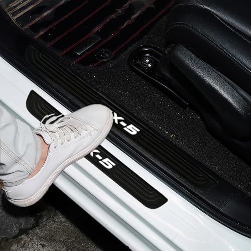 MASLEVAU 4pcs/Set Car Door Sill Plate Protectors - Black Soft Rubber Front/Rear Door Sill Scuff Plate Guard, Door Pedal Protector Stickers fit for Mazda CX5 (White)