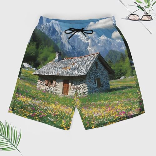 Mountain Cabin View Mens Swim Trunks Quick Dry Beach Board Shorts with Pockets4