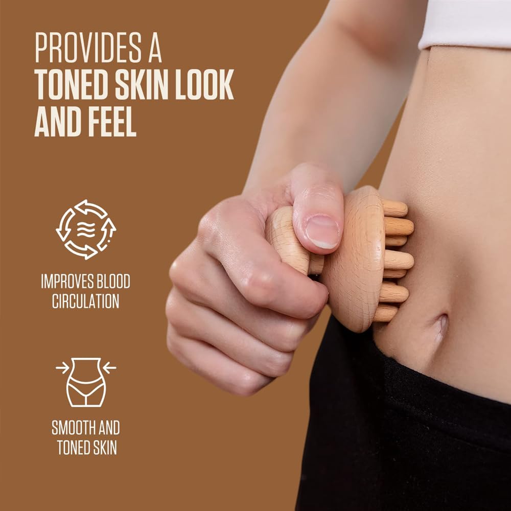 NEWFUN 5 in 1 Maderotherapie Set,Anti Cellulite Massagegerät Holz, Massageroller Faszienrolle Gua Sha Becher Massage Set,Strafft die Haut, für Nacken, Beine, Rücken, Stress Abbauen und Entspannung