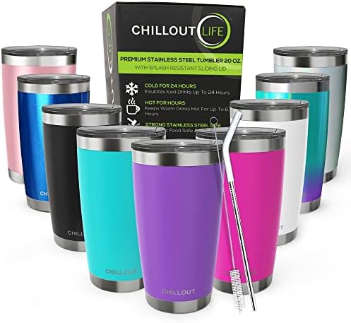 CHILLOUT LIFE 20 oz Stainless Steel Tumbler with Lid - Double Wall Vacuum Insulated Coffee Mug with Splash Proof Lid and Straw for Hot & Cold Drinks, Powder Coated Purple (1 Unit)