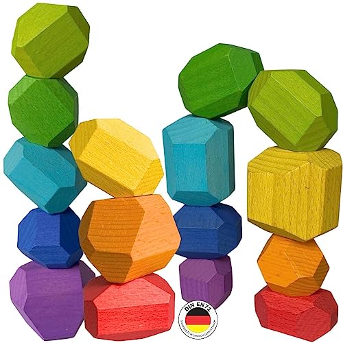 Stapelsteine Balanciersteine 16-tlg. - Bunte Holz Steine Für Kinder Montessori Spielzeug