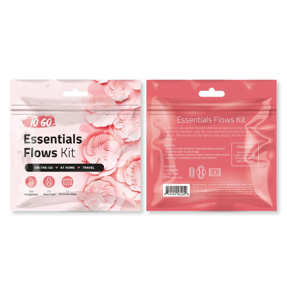 pH Advantage Essential Flows Period Kit - 3 Pantyliners, 2 Maxi Pads & Feminine Wipe | Hygiene Essentials for School, First Period