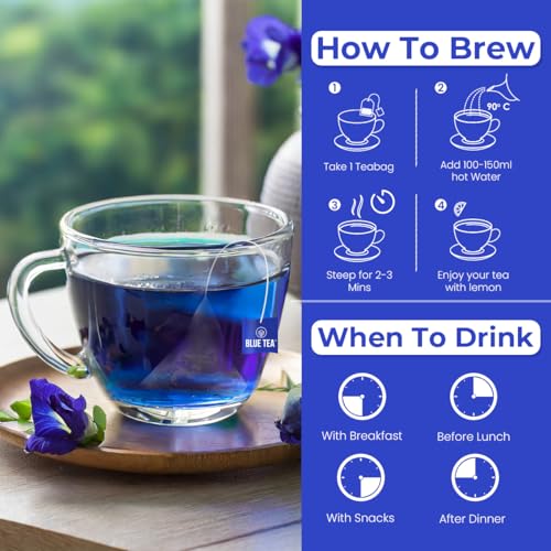 Image of BLUE TEA - Butterfly Pea & Belly Tea (30 Tea Bags) - Pyramid Plant Based | Antioxidant Rich | Helps Manage Weight | Caffeine Free - Detox - Flower Based - Herbal Tea | Ziplock Pack