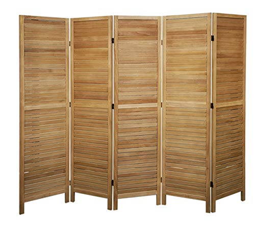 PEGANE Paravent persienne de 5 pans en Bois, Coloris Brun Clair - Dim : H170 x L200cm