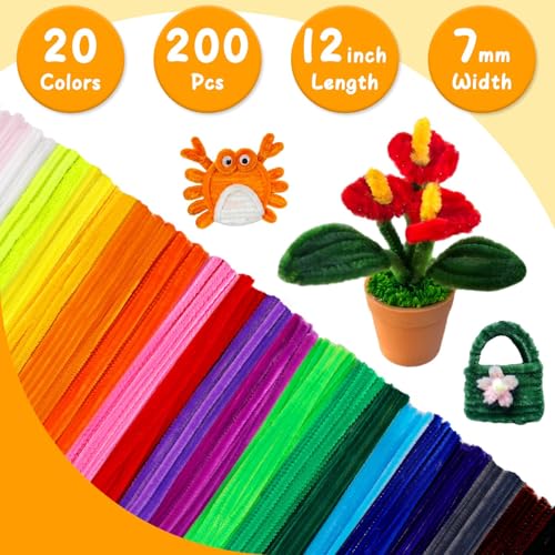 Image of Mnuizu 200 Pcs Pipe Cleaners, 20 Colors Chenille Stems Pipe Cleaners Bulk