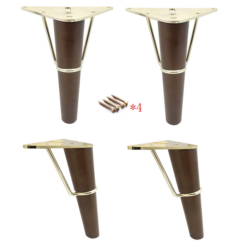Gambe per mobilin Legno,Legno di Gomma con Struttura in Metallo Gambe di Supporto per mobili con Gambe di Ricambio coniche,per Divano/Armadio/Mobile per Trucco/Letto/con Viti