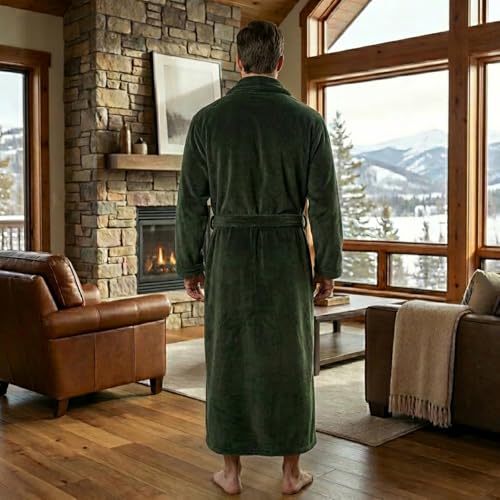 Image of FashGudim Mens Robes Big and Tall Full Length Plush Fleece Long Robe for Men Bathrobe Shawl Collar Warm Winter House Robes