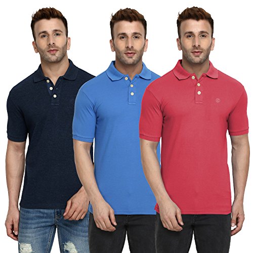 Image of CHKOKKO Men's Cotton Regular Fit Polo T-Shirt Combo Pack of 3