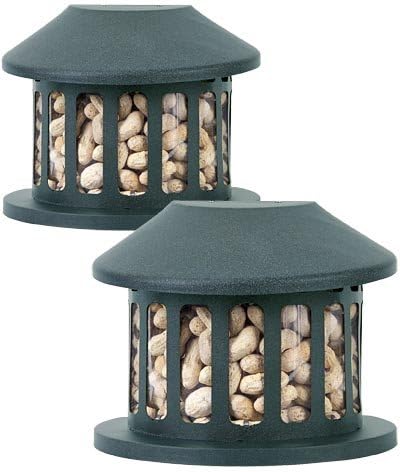 Heritage Farms Squirrel Diner Feeders, 2 Pack | Durable Steel Squirrel Feeders for Peanuts or Cracked Corn | Green Powder-Coated Metal Feeders with Hinged Lids | Outdoor Wildlife Feeding Station