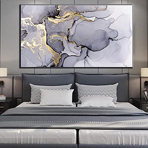 Impression sur toile abstrait or gris blanc déco salon moderne 70x120cm