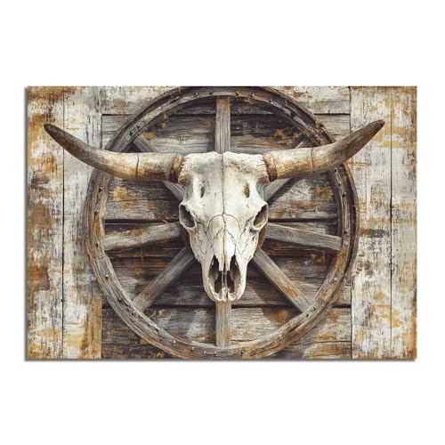 Art mural crâne de taureau rustique poster toile moderne marron 70x100cm