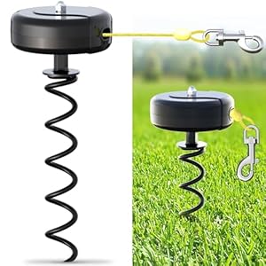 Dog Tie Out Cable and Stake 360° No Tangle Heavy Spiral Yard Stake and Retractable Dog Leash for Dogs Up to 10-90 lbs, 30ft Dog Chain for Outside Yard Camping Park (360° No Tangle Heavy Spiral)