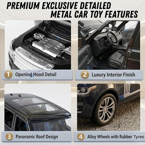 Image of GRAPHENE 1:32 Scale Diecast Model Car Toy Metal SUV Pullback Openable Doors Light & Sound Friction Power Realistic Miniature Car Model Vehicle Toy for Kids Boys Girls (Black)