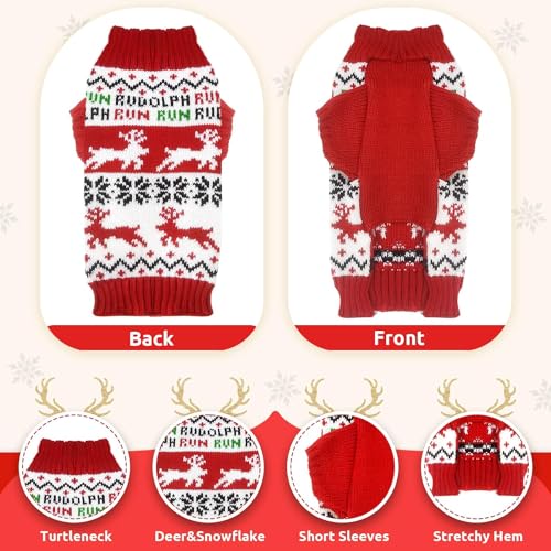 TENGZHI Dog Sweaters Christmas Outfits Costume Puppy Cat Winter Warm Knitwear Pullover Sweatshirt Pet Clothes(Running Reindeer,XS) - Image 3