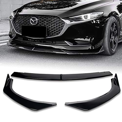 EPARTS ABS 3-Piece Front Bumper Spoiler Splitter Lip Kit Compatible with 2019-2023 Mazda 3 Sedan (Painted Black)