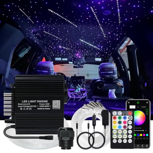 Image of AKEPO 12W 550pcs Twinkle&240pcs Shooting Star 2-in-1 Fiber Optic Starlight Headliner Lights Kit, 0.03in*9.8ft Car Home Meteor APP Control Music Activated Optical Fiber Star Ceiling Light
