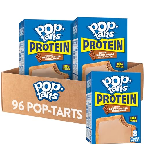 Pop-Tarts Protein Toaster Pastries 10g Protein Boostin Brown Sugar Cinnamon (12 Boxes 96 Pop-Tarts)