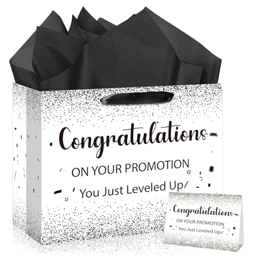 Promotion Gift Bag with Wrapping Tissue Paper Greeting Card Congratulation On Your Promotion Gifts Set for Her Him Coworkers Boss Getting Promoted Party Decorations Funny Coworker Leaving Going Away