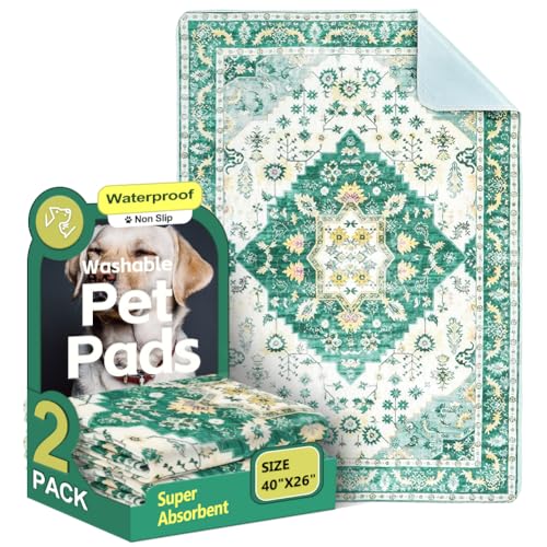 Image of Washable Pee Pads for Dogs, 2 Pack Reusable Puppy Training Pads 40 inchx26 inch Super Absorbent Waterproof Dog Training Pads, Non-Slip Potty Pads, Whelping Pads Litter Mat Green Medallion
