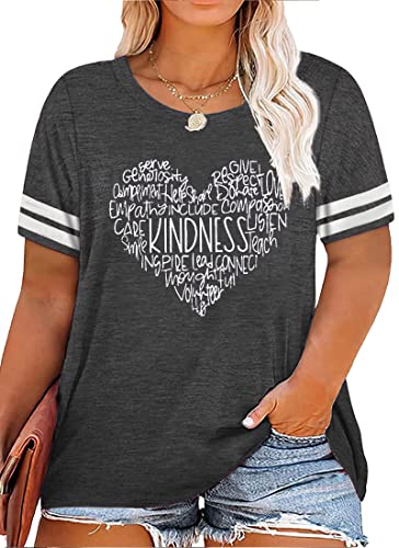 Anbech Women Plus Size Cute Mother Heart Graphic Tees Funny Saying Mom Life Short Sleeve Shirt, A-grey, 5X-Large Plus
