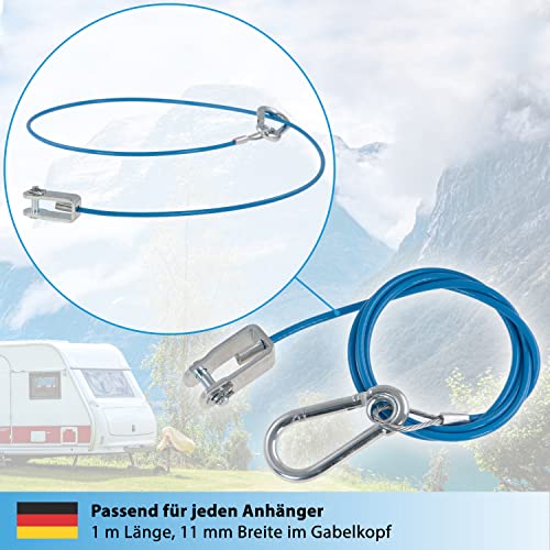 valonic KFZ Abreisseil für Anhänger und Wohnwagen, 1m, blau, mit Karabiner, 250kg Bruchlast, Abrissseil mit Gabelkopf (Schäkel), Reißleine, Abreißseil