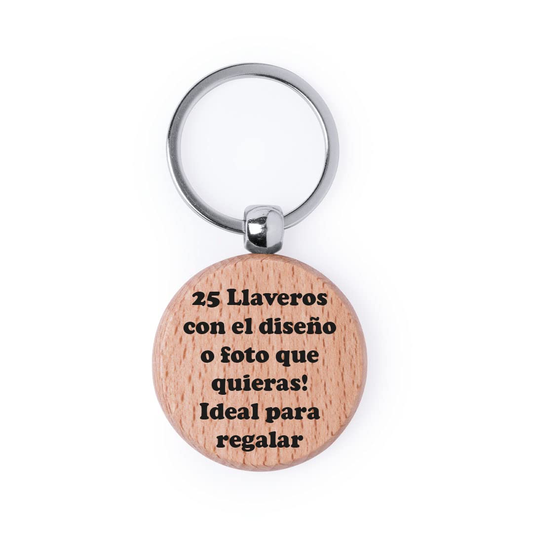 Uvimark - Artículos publicitarios - Merchandising - Llaveros de Madera Personalizados - 25 Llaveros Originales - Llaveros Personalizados - Regalos de Empresa - Detalles de Boda - Comunión - Bautizo