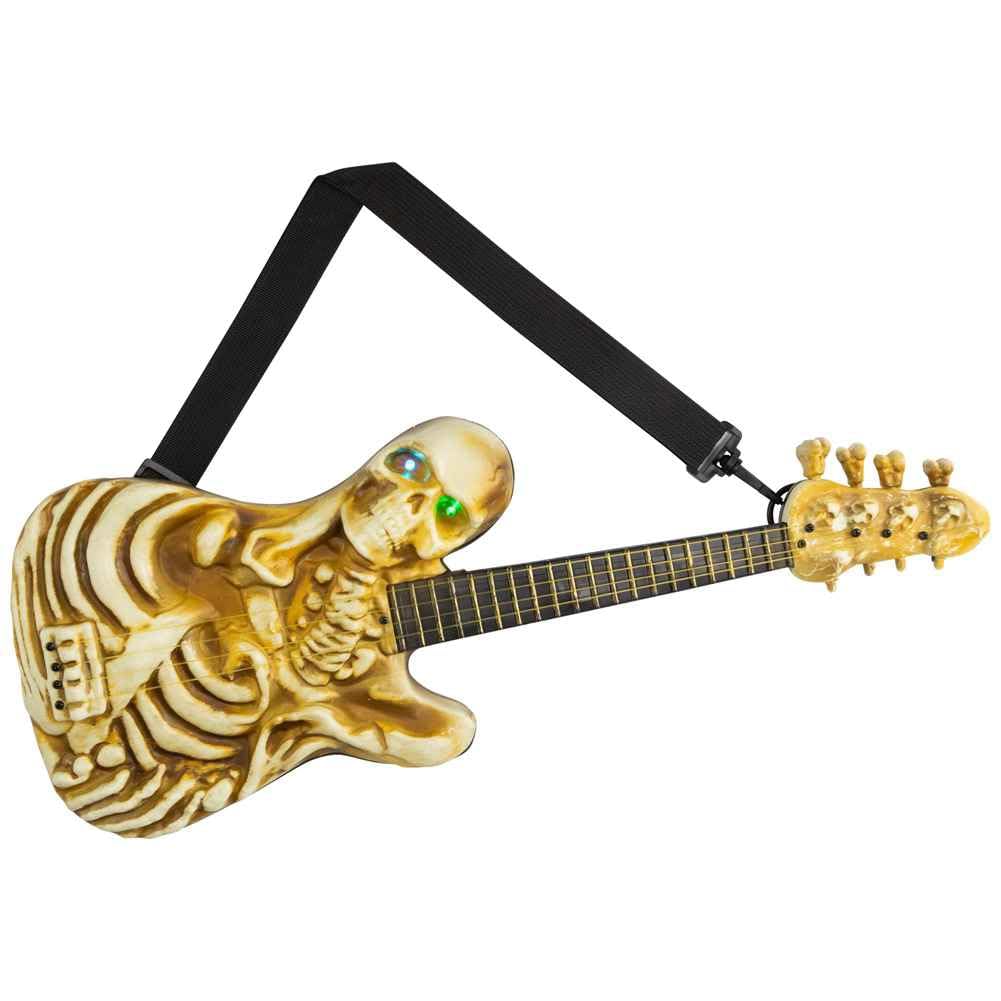 Aboiled Lighted Rockin' Skeleton Guitar with Sound Halloween Decoration Halloween Skull Electric Guitar Pendant Props