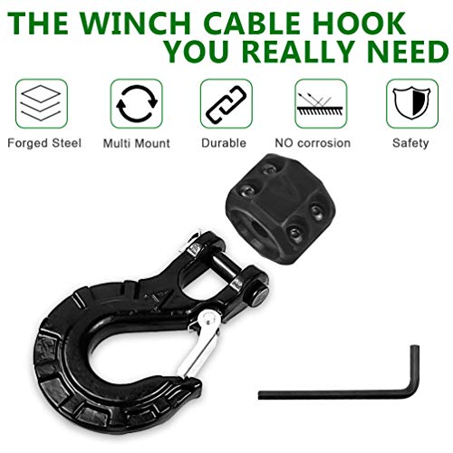 Ambull Heavy Duty Forged Steel 3/8" Grade 70 Safety Latch Winch Cable Hook Stopper & Clevis Slip Hook Sets, Included Allen Wrench,Max 35,000 Lbs, Black #TOP7