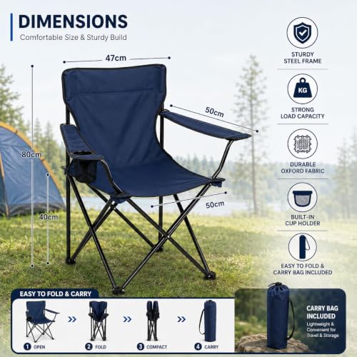 Image of Portable Folding Camping Chair | Foldable Nylon Fabric Outdoor Chair | Lightweight Travel Chair for Fishing, Beach, Picnic, Garden & Outdoor Use