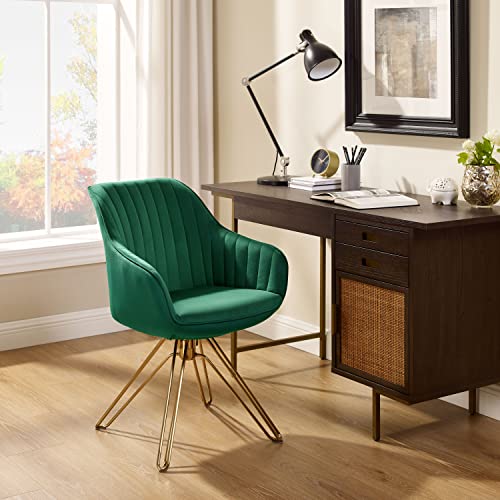 Volans Swivel Accent Chair, Mid Century Modern Dining Room Chairs With Hollow Black Metal Leg, Home Office Desk Chair No Wheels For Living Room, Bedroom, Green Black #TOP4