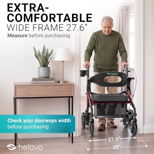 Image of Helavo Wide 2 in 1 Walker Wheelchair Combo, All Terrain 10 inch Wheels