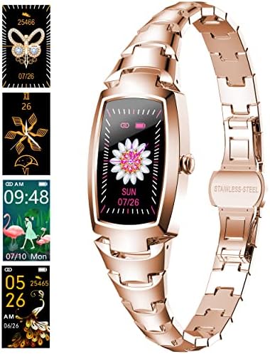 DREAMWIN Smart Watch for Women, Waterproof Fitness with 24h Heart Rate Blood Pressure Oxygen Sleep Monitor Message Notification Sport Pedometer Smartwatch Bracelet iOS Android Phones(Gold)
