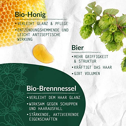 LOGONA Naturkosmetik Volumen Shampoo für natürlich volles Haar, Geeignet für feines Haar, Pflegendes Haarshampoo mit Bier und Bio Honig, 1 x 250 ml