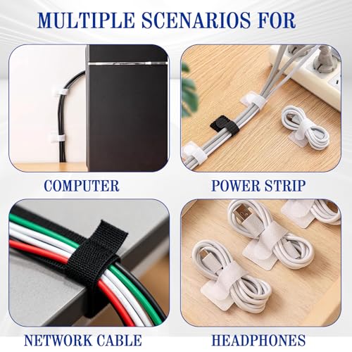 Kit de gestión de cables, 40 ataduras, negro | Cinta auto adhesiva resistente con gancho y bucle, 2 correas de extensión extra largas, para escritorio, oficina en casa y taller miniatura 5