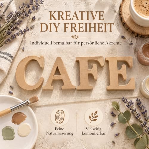 Freeas Naturholzfarben Holzbuchstaben 8 cm für Wanddeko & Basteln (E) – Ansicht 3